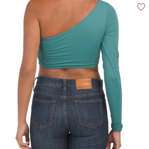 Susana Monaco one shoulder color "blue spruce" long sleeve crop top sz XS NWT - Picture 4 of 5